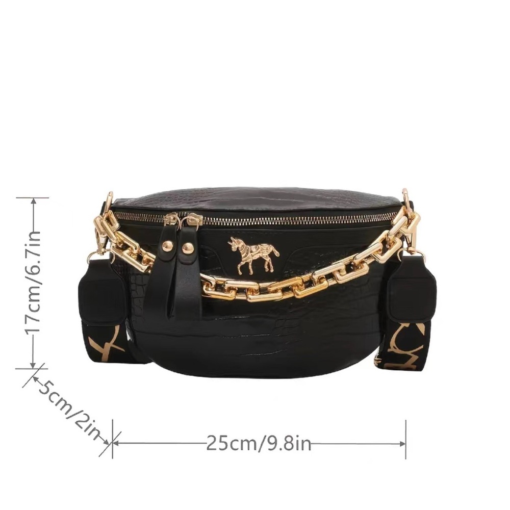 Brown Beautiful Crocodile Patterned Crossbody /Fanny Pack With Chain - Picture 3 of 3